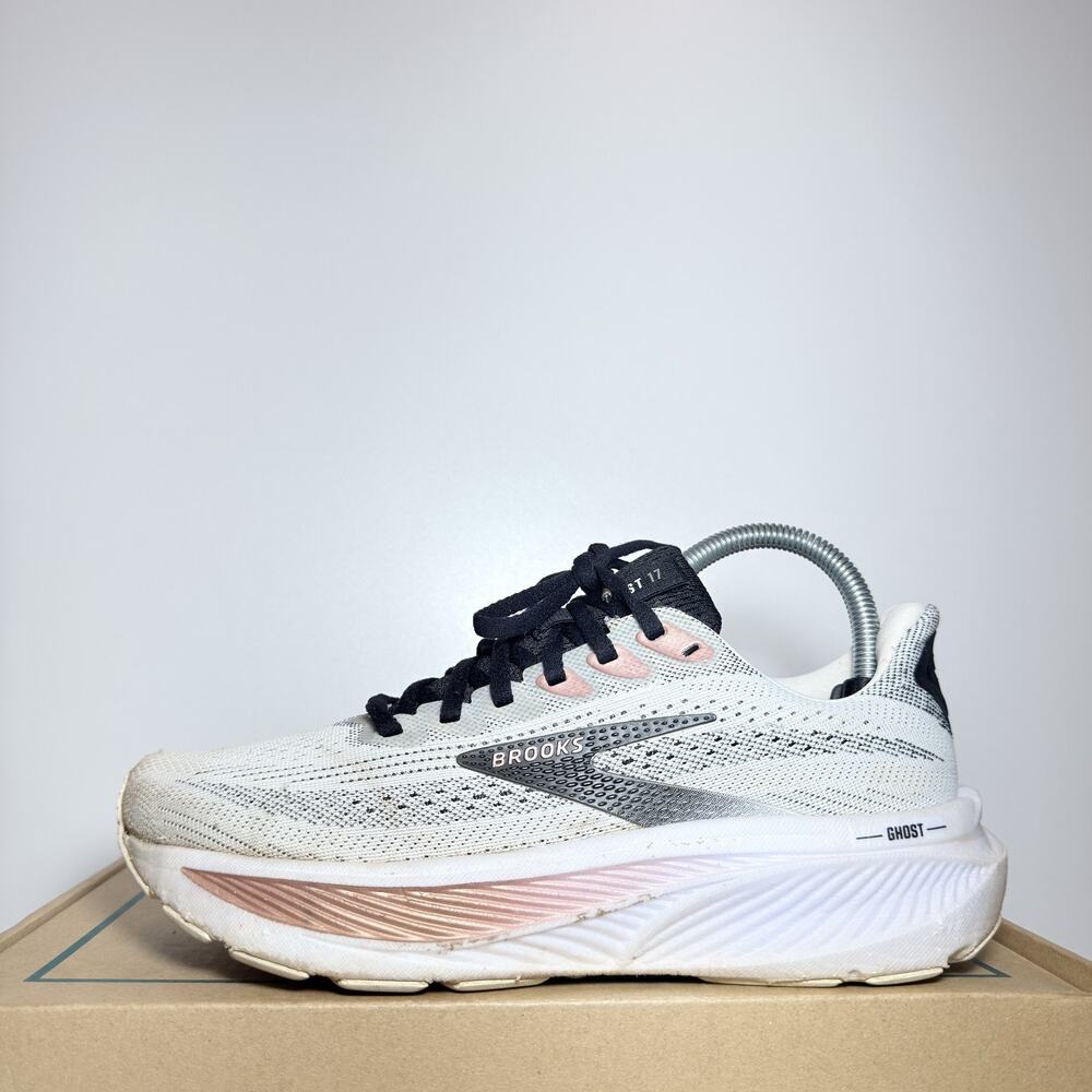 Brooks Ghost 17 Women Size 7.5 Running Shoes White Pink Black Athletic Sneaker
